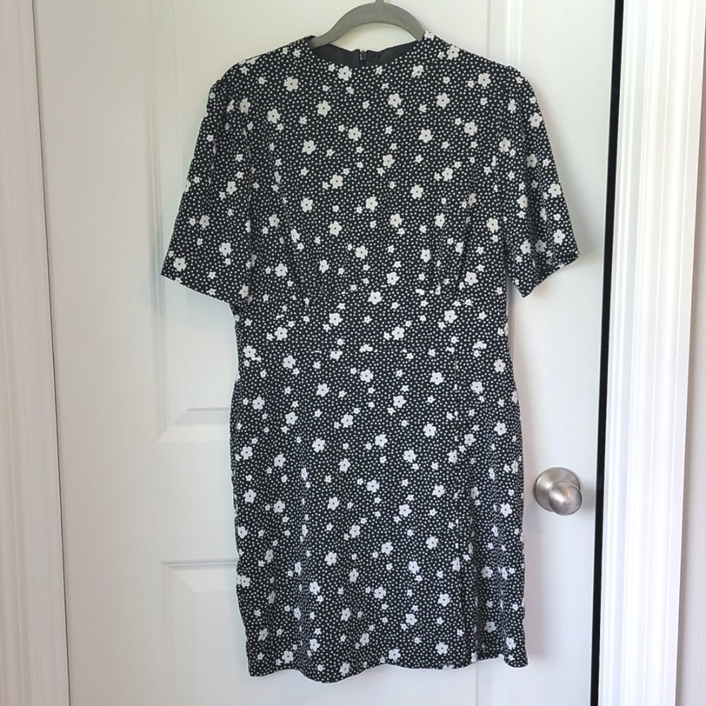 Asos Black White Polka Dot Floral Short Sleeve Dress - Size 8